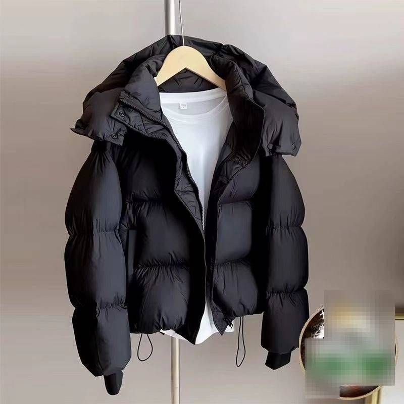 Women's Korean Style Short Puffer Jacket With Detachable Hood - Lightweight Warm White Duck Down Coat For Winter (Black/Coffee)_voghion.com
