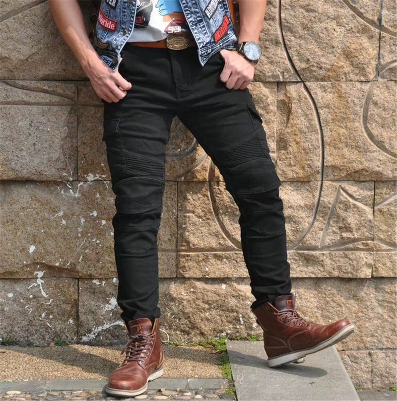 Jeans da motociclista certificati CE con protezioni per ginocchia e fianchi – Denim elasticizzato, resistente all'abrasione, traspirante per uomo (verde militare, nero, blu)_voghion.com