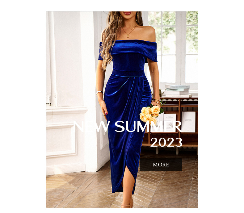 Damen-Samtkleid, temperamentvoll, eleganter One-Shoulder-langer Rock_voghion.com