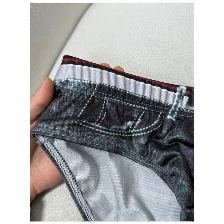 LuvBox Wholesale Inner Cool Herren-Badeslips aus Eisseide mit niedrigem Bund und formender Wirkung, Denim-Print_voghion.com