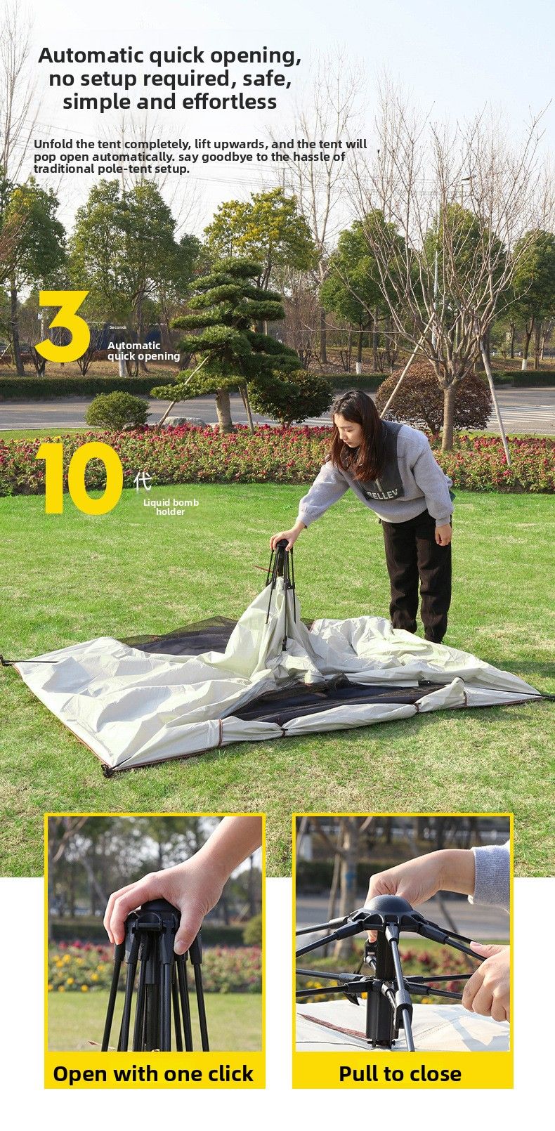 Tenda pieghevole automatica per esterni, portatile, con montaggio rapido, attrezzatura da campeggio, tessuto in poliestere spesso, antipioggia e antisole_voghion.com