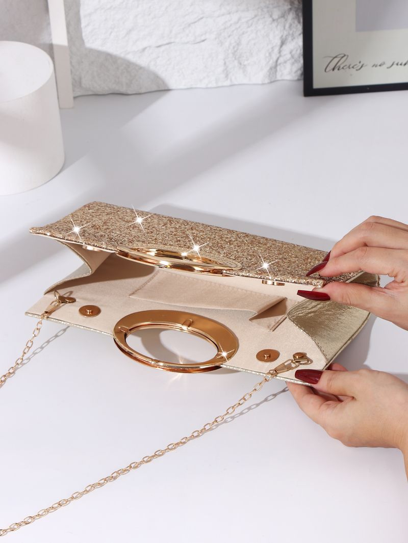 Nuova borsa da sera KOSÉ, borsa a mano grande con anello retrò, pochette di lusso, alla moda e alla moda, con texture e lucentezza._voghion.com