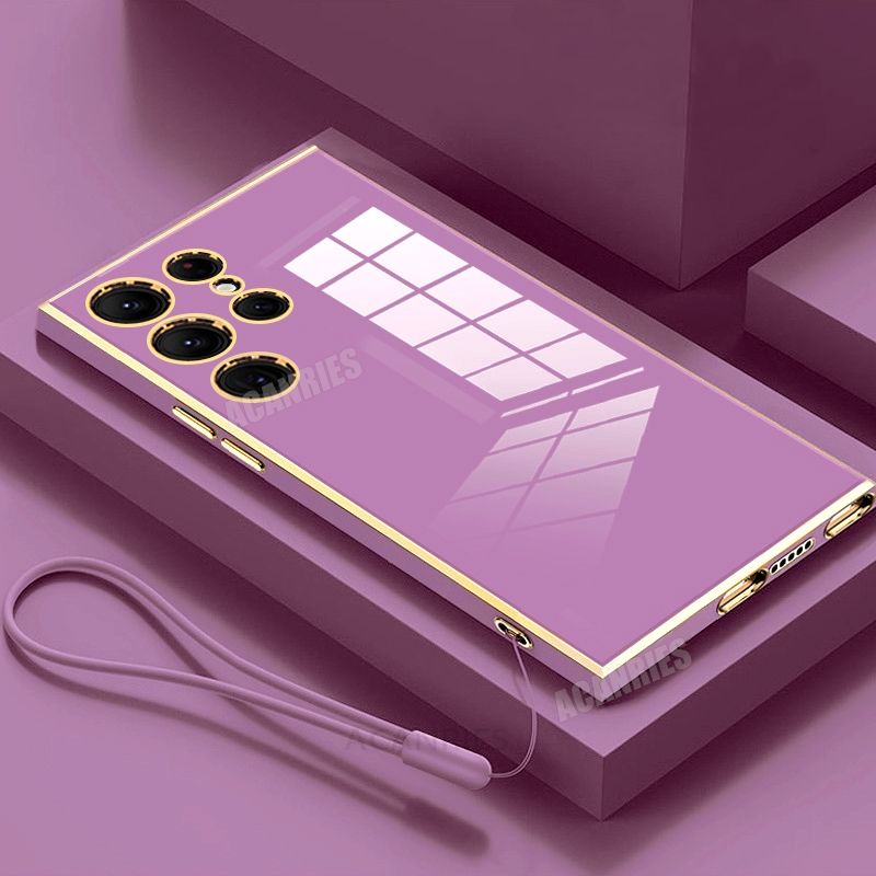 S25ultra S 25 24 23 22 Luxury Plating Silicone Case For Samsung Galaxy S25 S21 S22 S23 S24 Fe Plus Ultra Lanyard Cover S24ultra_voghion.com