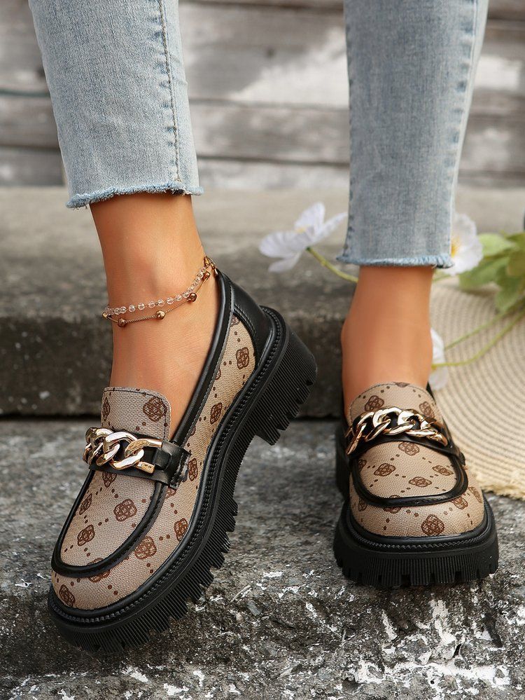 Nye runde hoved flade dameloafers med tryk_voghion.com