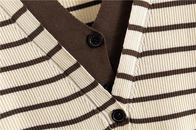 Women's Clothing spring new suits for women, contrasting stripes, double V neck knitted cardigan tops, wide leg pants, two piece suit_voghion.com