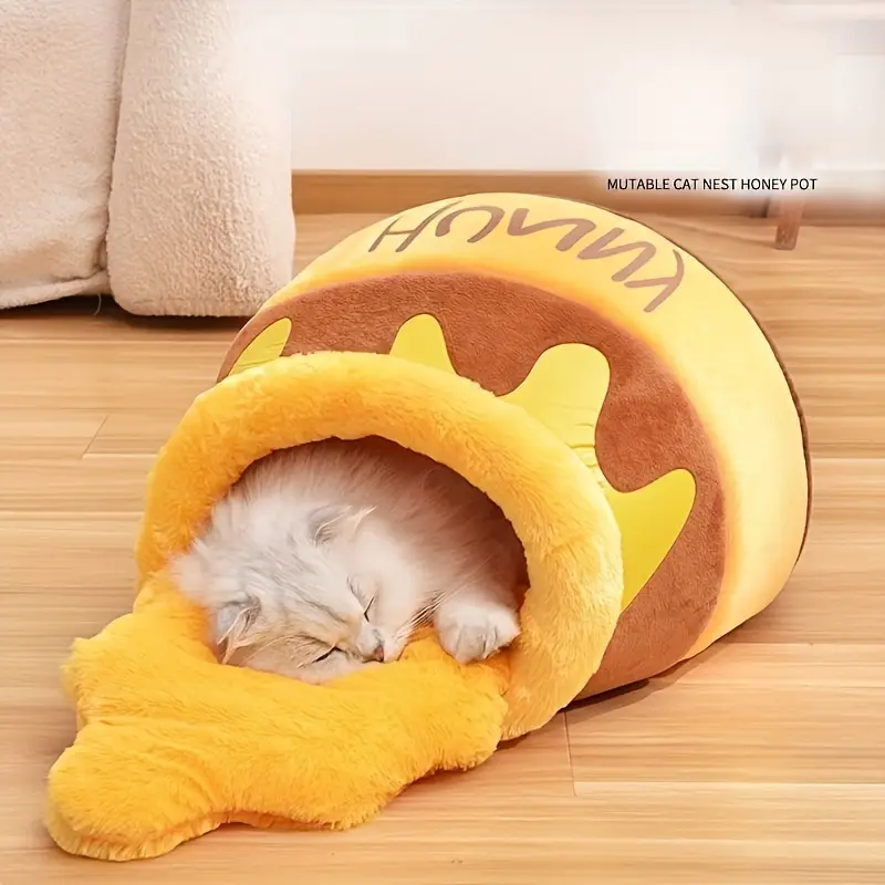 1 nido per gatti in peluche spesso, divano letto per gatti a forma di vaso di miele, cuccia per gatti carina e comoda per gatti di peso inferiore a 8 kg_voghion.com