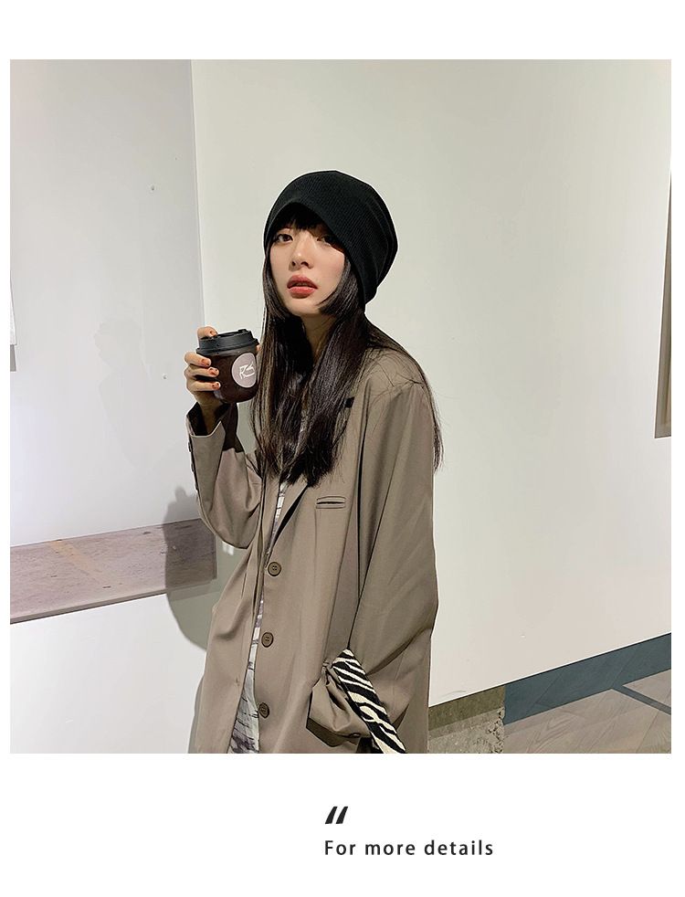 Hat Women's Winter Wool Hat Large Head Circumference Baotou Cold Hat Spring And Autumn Black Thick Knitted Pile Confinement Hat_voghion.com
