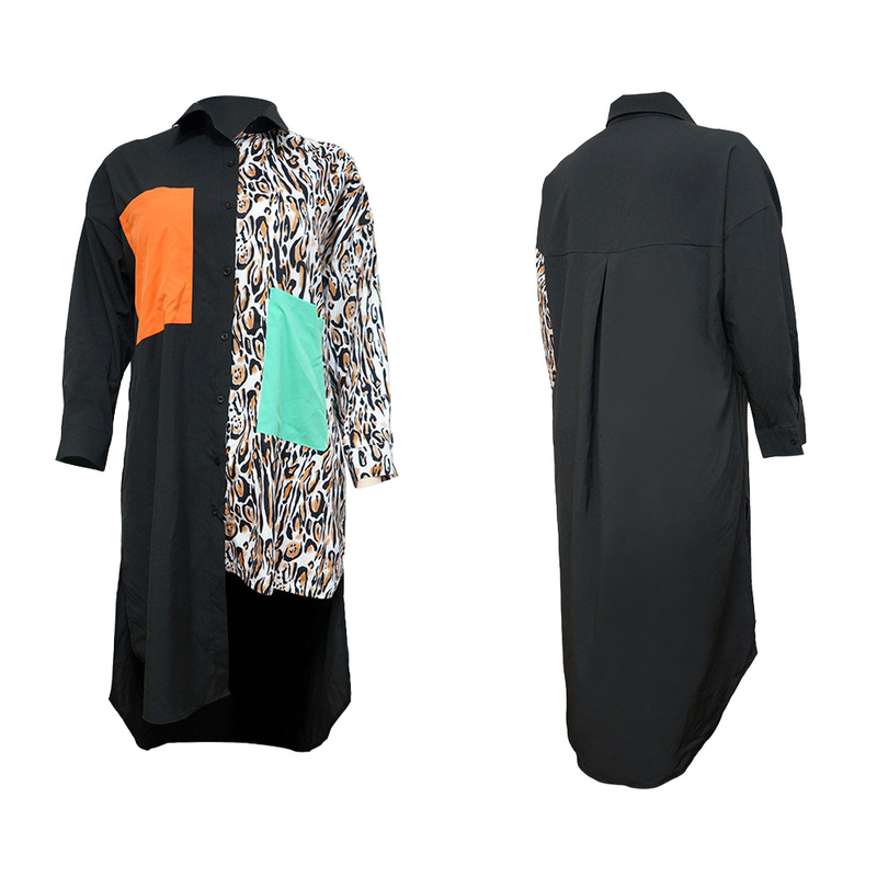 Sexy Damen-Sonderhemden in Übergröße mit Leopardenmuster und Nähten, große Taschen, großes Kleid_voghion.com