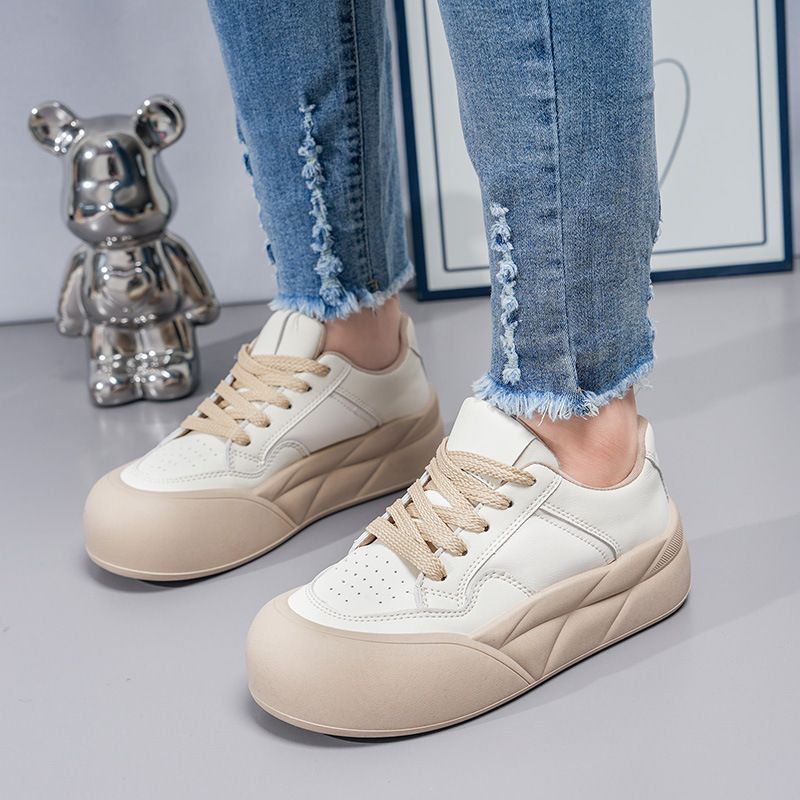 Frühlingsneues Board für Studentinnen: Lässige und vielseitige Modeschnürschuhe mit niedrigem Schnitt und dicker Sohle, Wolkenweiß, Single_voghion.com