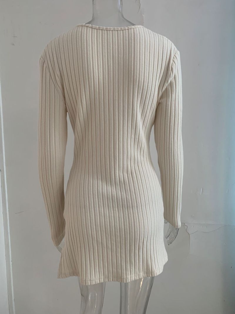 Maglia casual da donna con scollo a V, maniche lunghe e lavorazione a coste - Morbida e comoda da indossare tutti i giorni per autunno e inverno (nero, beige)_voghion.com