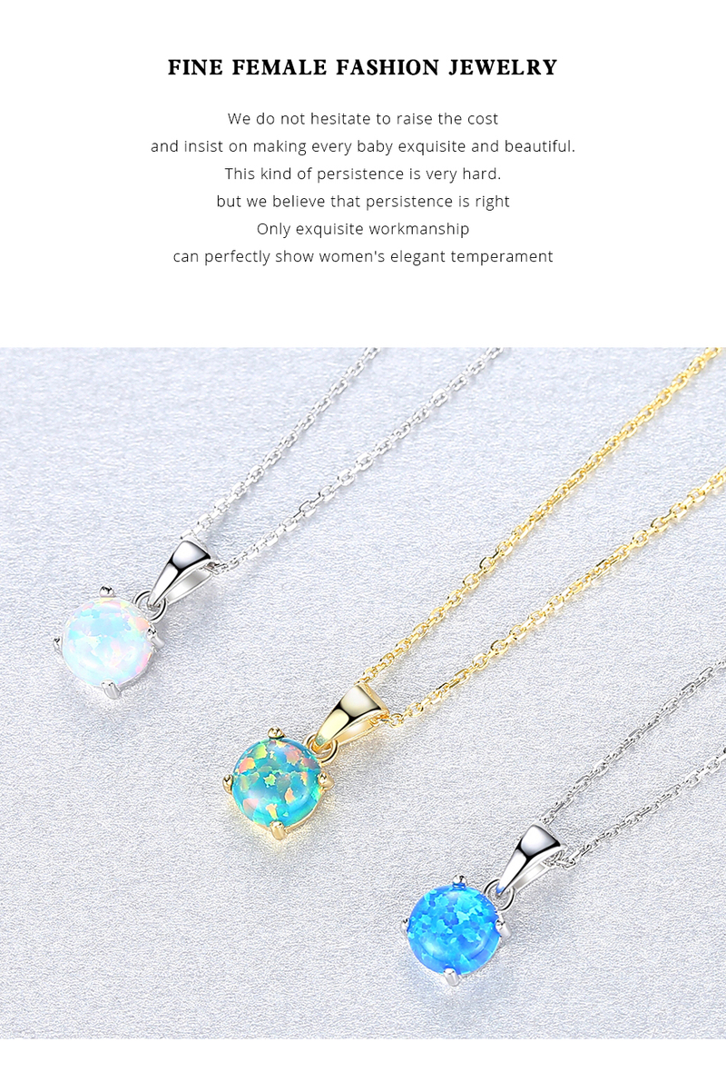 Azul verde redondo fuego ópalo cadena de plata esterlina colgante chapado en oro boda nupcial Navidad de lujo_voghion.com