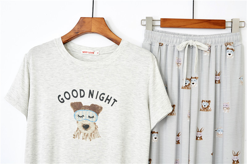 Damenbekleidung Sommer Modal Damen Pyjamas Weibliche Japanische Cartoon Niedlich Weiche Lose Kurzarm Hosen Hause Kleidung Set_voghion.com