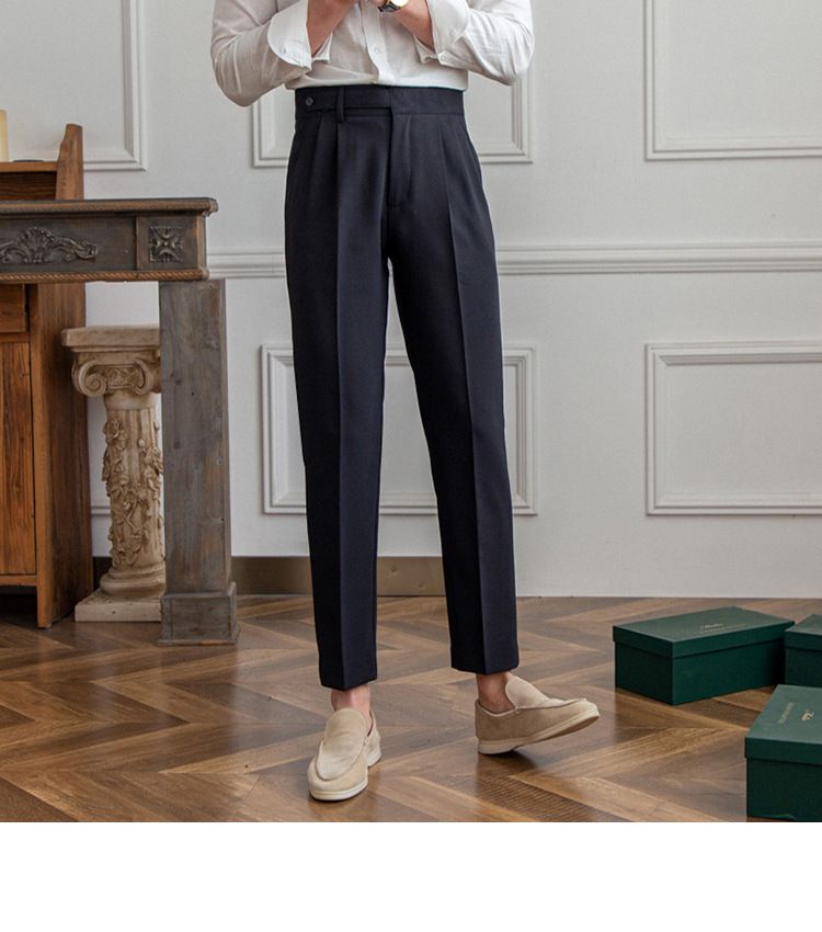Herrenbekleidung Neue Frühlings- und Herbst-Britische Herren-Freizeithose zum Pendeln mit Anti-Falten-Neun-Punkt-Hose All Match Retro-Designer-Nischen-Trendhose_voghion.com