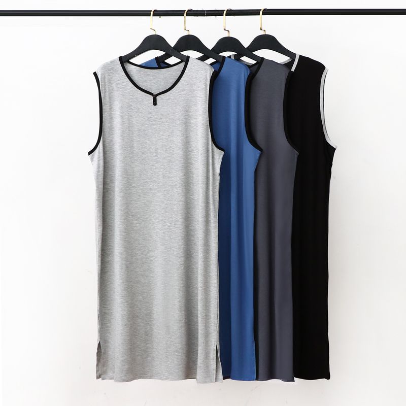 Modal Pyjamas Herren Lange Weste Lässig Lose Integrierte Große Größe Loungewear Bademantel Kleid-XL_voghion.com