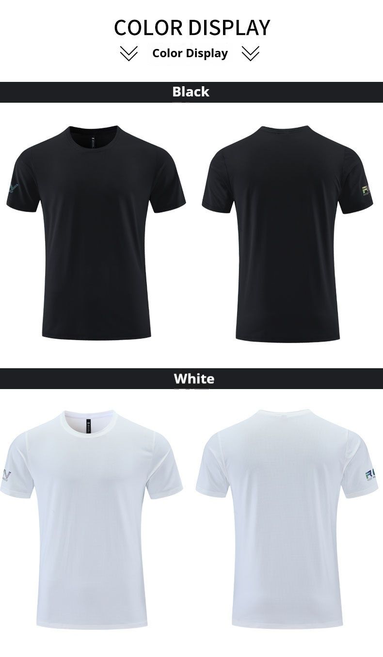 T-shirt de sport décontracté à manches courtes en nylon imprimé pour hommes et femmes, col rond, fitness, sensation de glace, séchage rapide, couleur unie_voghion.com