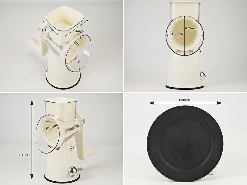 Rotary With Handle, 5-in-1 Cheese Grater Hand Crank, Strong Suction Cup Base, White_voghion.com