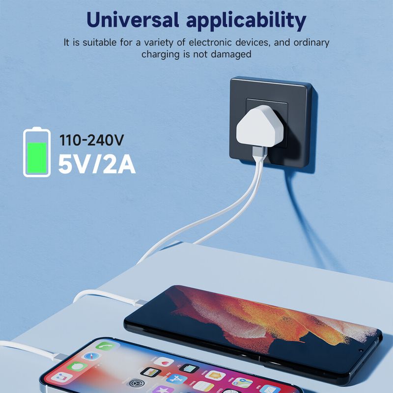 10W UK Standard Charger 5V2A USB-A Multiport Adapter Main Wall Charger For Phone_voghion.com