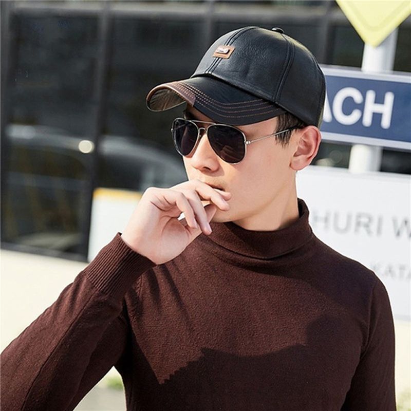 Casquette de baseball en cuir Veet pour homme, chapeau décontracté à la mode, automne et hiver, nouvelle collection_voghion.com