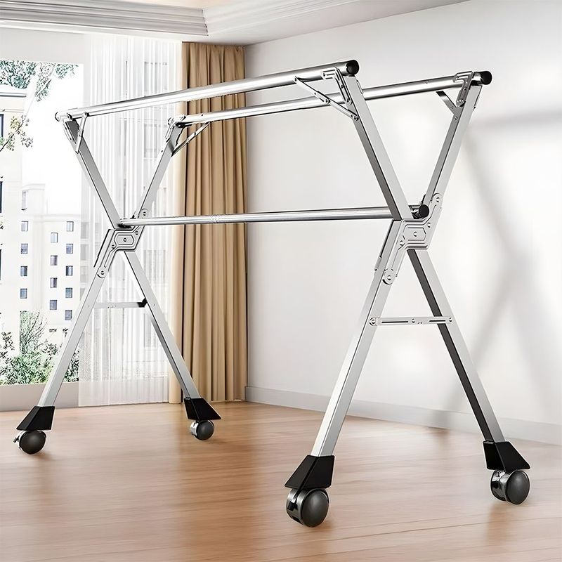 SOGA 2.4m Portable Standing Clothes Drying Rack Foldable Space-Saving Laundry Holder With Wheels_voghion.com