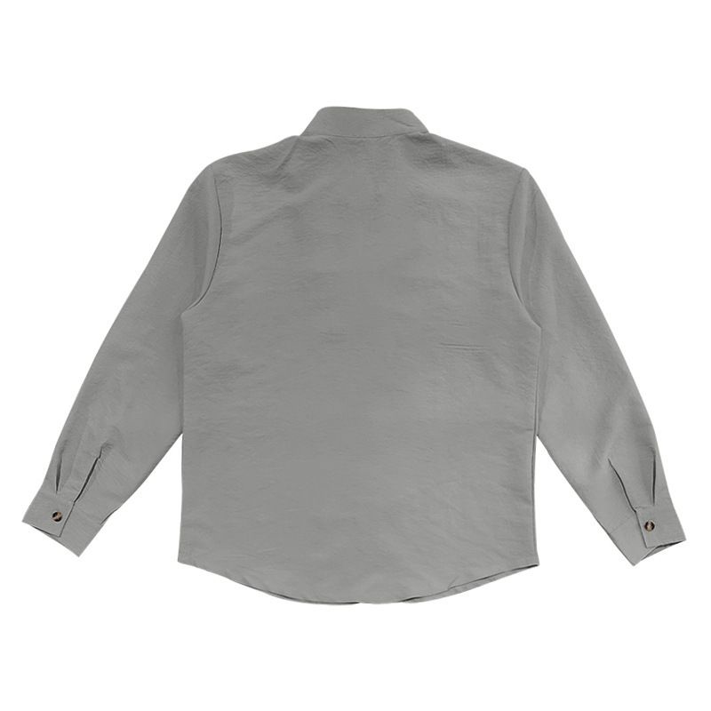 Camicia da uomo casual a maniche lunghe, tinta unita, con colletto alto, traspirante e versatile_voghion.com