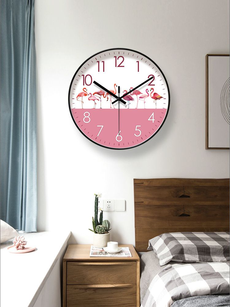 Yipula 6634 Flamingo Pink Love Wall Watch Silent Sweep Second Quartz Clock_voghion.com