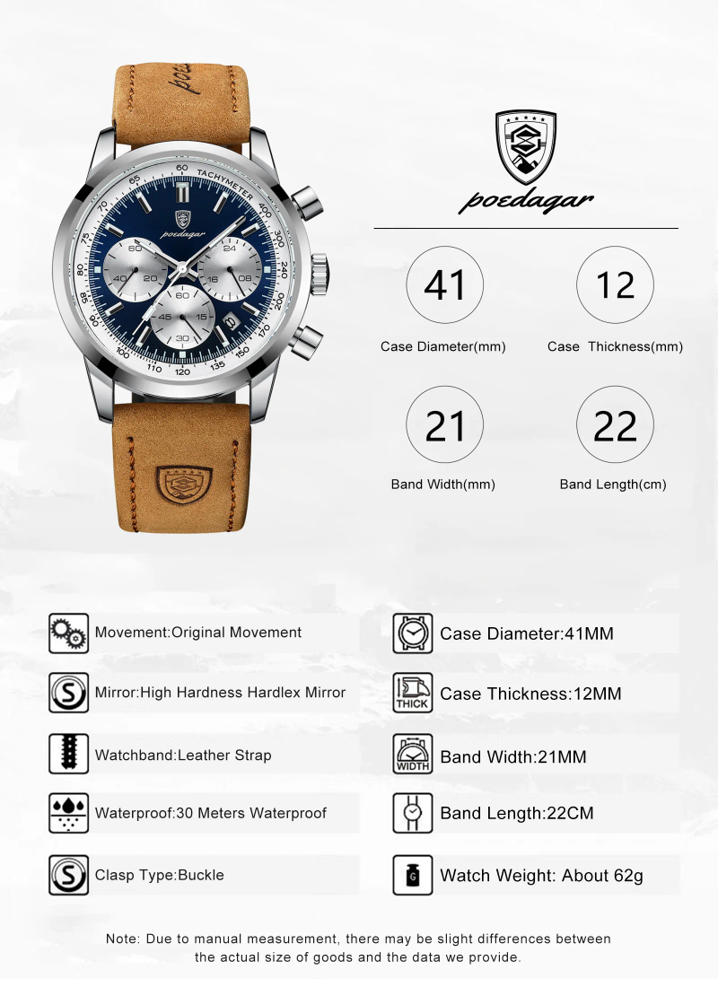 Reloj para hombre, cronógrafo resistente al agua, reloj de pulsera con fecha luminosa para hombre, relojes de cuero de cuarzo para hombre_voghion.com