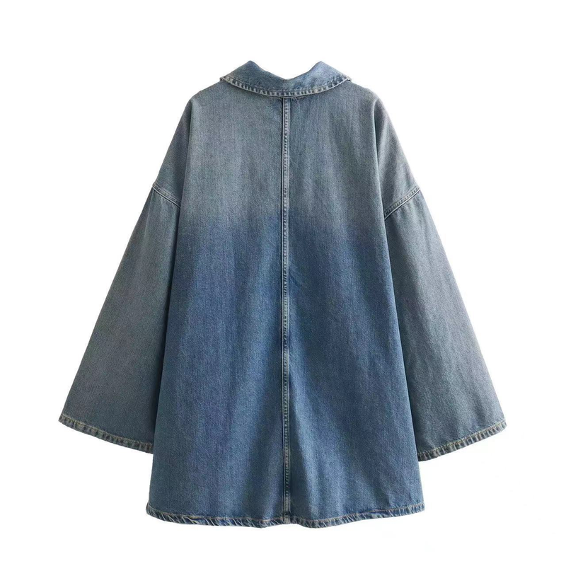 Nuovo abito in denim ampio, versatile, semplice e alla moda da donna con colletto ribaltabile_voghion.com
