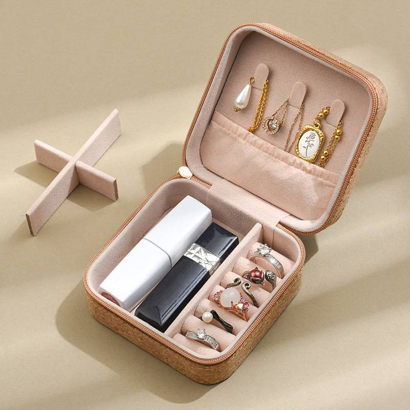 Boîte à bijoux en liège de qualité supérieure, boîte de rangement portable pour boucles d'oreilles, bagues et colliers_voghion.com