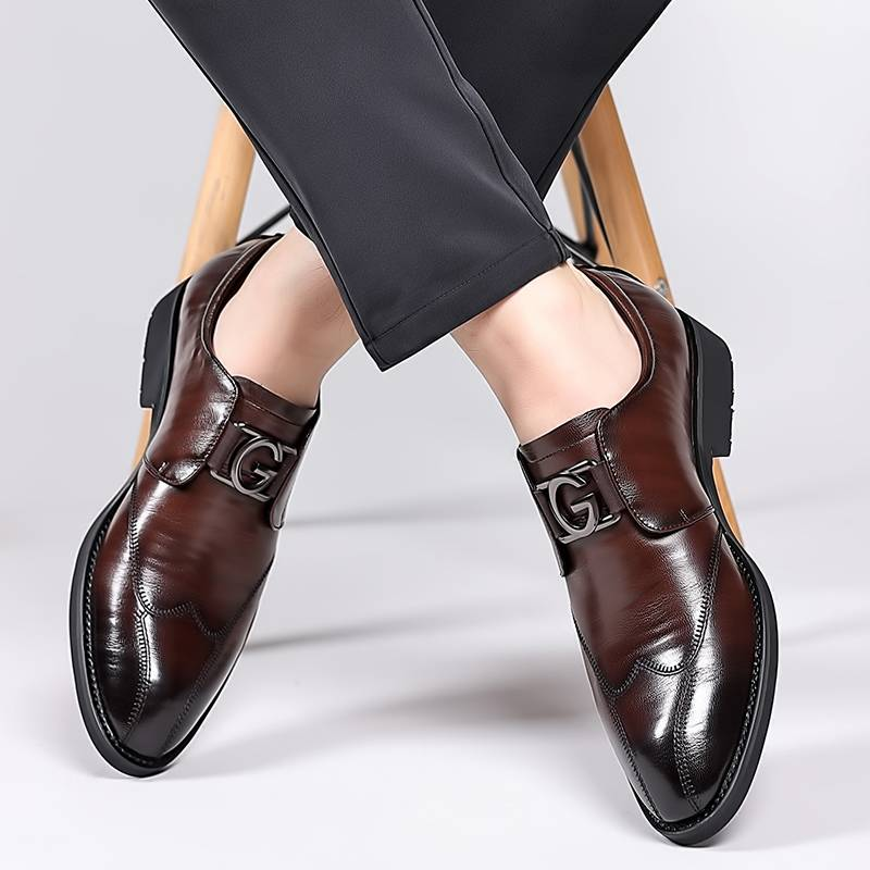 New Fashion Men's British Black Business Casual Loafer Shoes Daily Driving Office Leather Shoes One Foot Pedal Lazy Brown Banquet Dress Wedding Men's_voghion.com