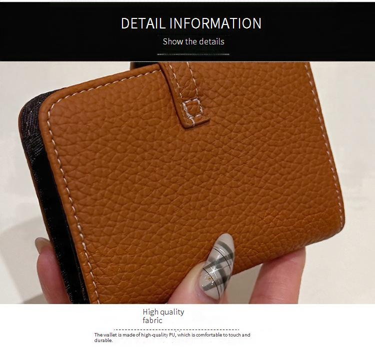 Women’s Bags New Leather Litchi Pattern Short Card Bag Simple Small Fresh Two Fold Ladies Small Wallet With Multiple Compartments_voghion.com