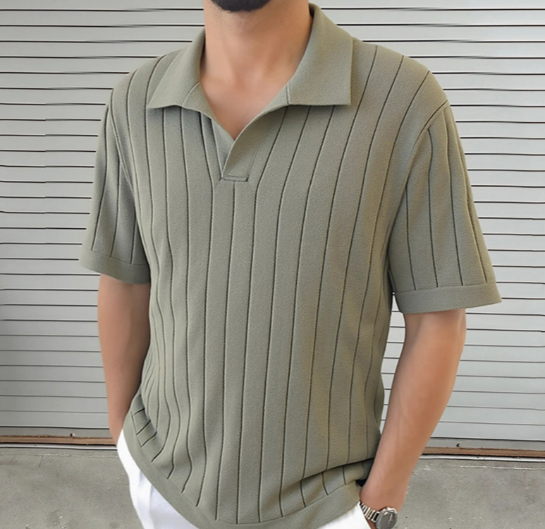 Poloshirt Reverspullover 2025 Neue farblich passende Kurzarm-Herrenbekleidung mit grenzüberschreitender europäischer und amerikanischer Muskelkleidung_voghion.com