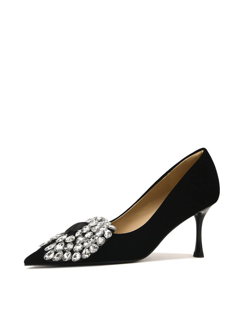 Cameido Women's High Heels - 7.5CM Pointed Toe Stiletto Pumps With TPU Sole & Velvet Fabric (Black/Burgundy)_voghion.com