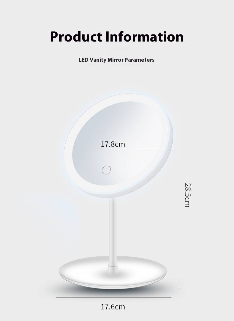LED-Kosmetikspiegel mit 3-farbiger Beleuchtung und Vergrößerung – Tragbarer Schminkspiegel für Zuhause und unterwegs (Weiß/Rosa, Kunststoffrahmen, silberner Spiegel)_voghion.com