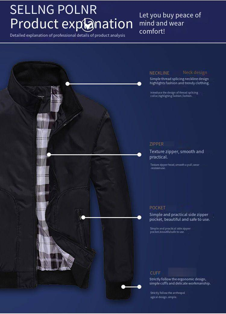 Men's Casual Baseball Jacket - Slim Fit Polyester Stand Collar Coat For Spring & Autumn - Trendy Workwear Style In Black, Blue, Light Gray, Khaki_voghion.com