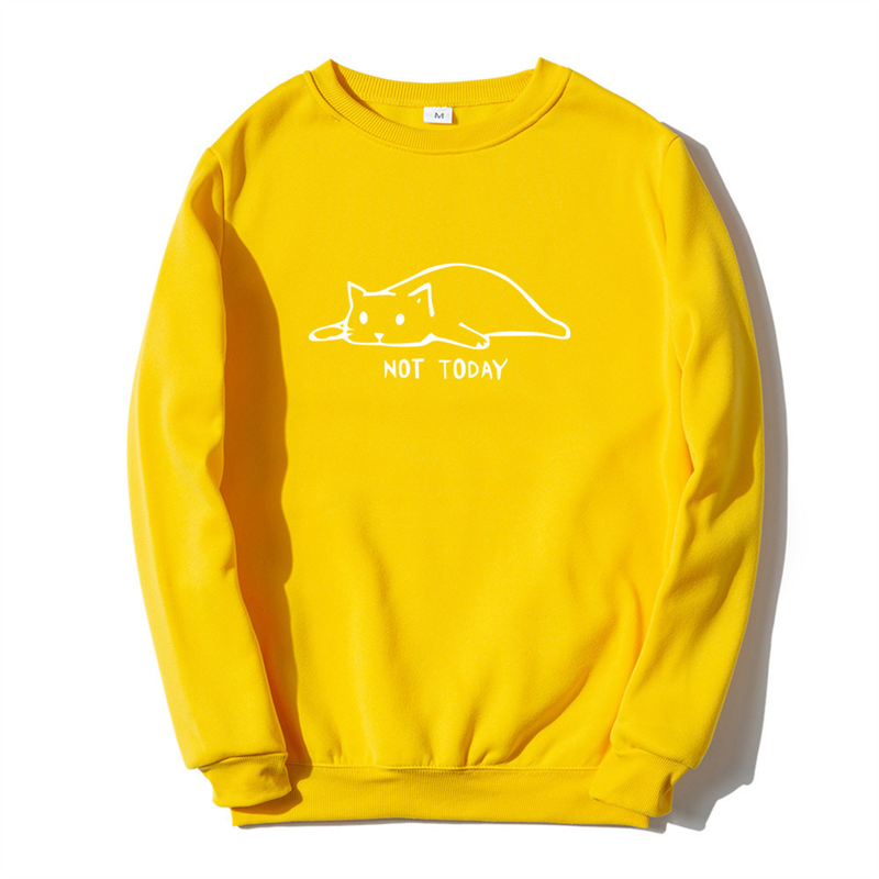Pullover mit Rundhalsausschnitt, Lazy Cat Not Today, Trendbuchstabe, langärmeliges Oberteil, einteiliger Aufdruck_voghion.com