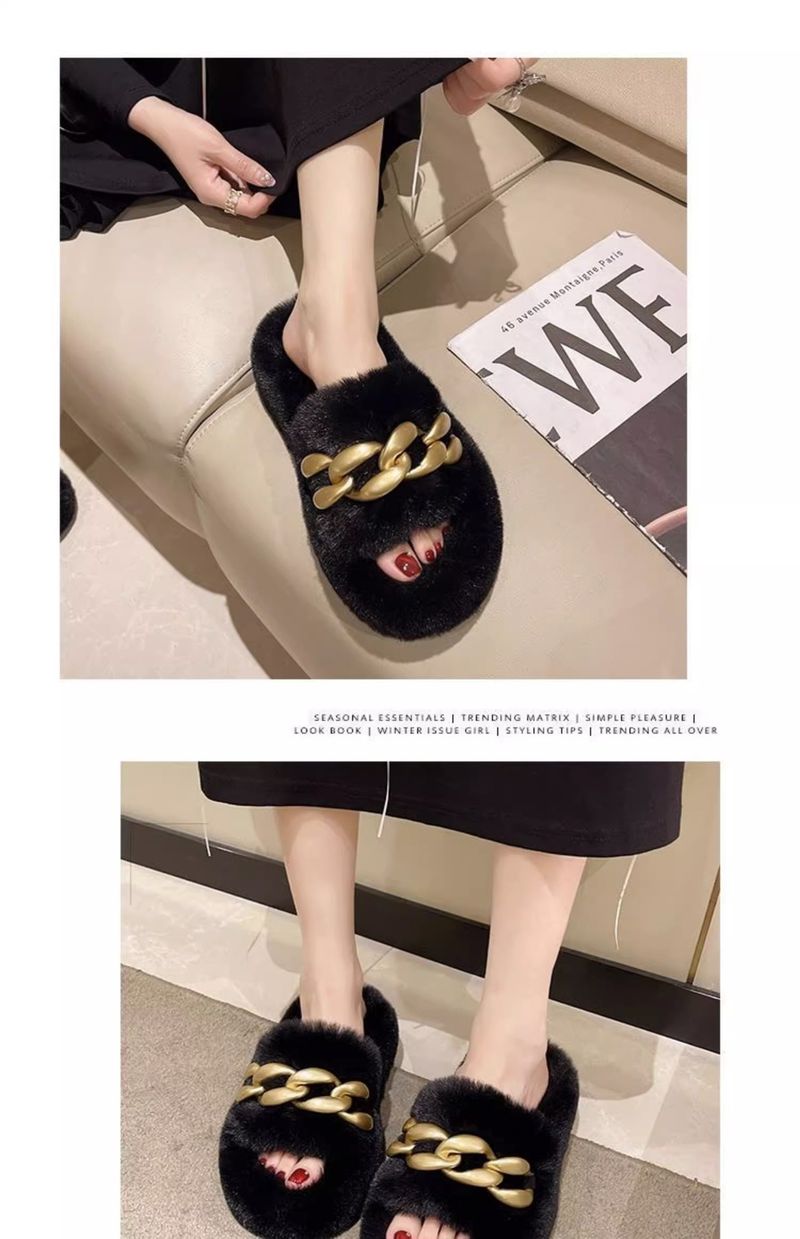 Zapatillas de mujer de suela gruesa reforzada con tacón alto y pelo, zapatillas de mujer de algodón para uso exterior, zapatillas de felpa populares_voghion.com