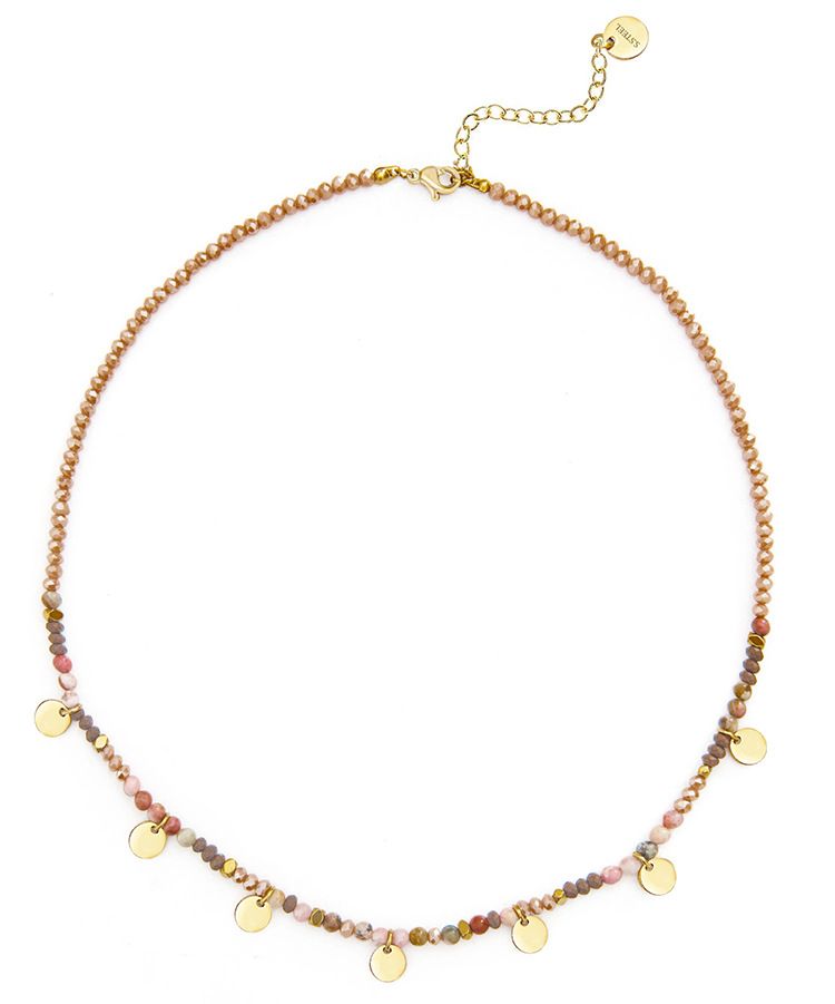 Spring/summer Colorful Natural Stone Beaded Necklace Stainless Steel Hand-hung Small Round Pieces French Vintage Overlapping Collarbone Chain_voghion.com