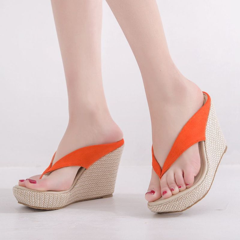 Damenschuhe, 9 cm, Bohemian-Strandsandalen, Flip-Flops mit dicker Sohle und Keilabsatz, süße Flip-Flops, wasserdichte Plateau-Flip-Flops_voghion.com