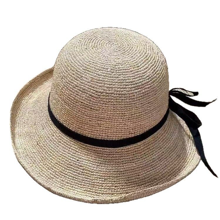 Spring Art Bow Hand-Woven Straw Women's Hat, Wide Brim, Slim Face, Sun Protection, Sun Hat_voghion.com