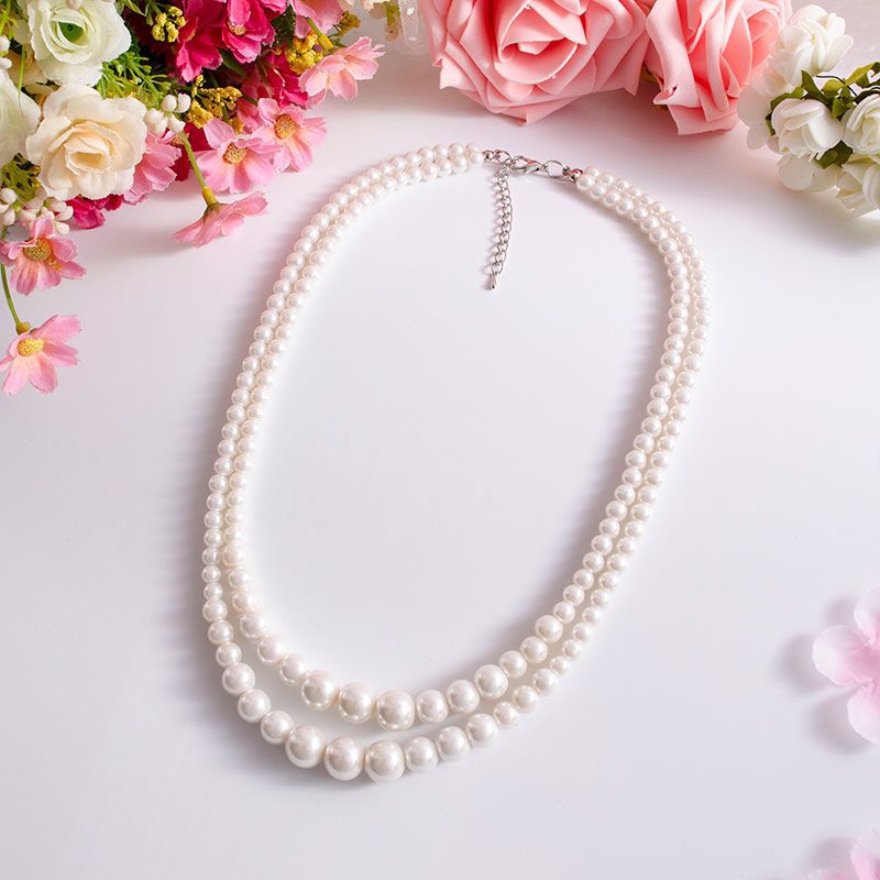 Collana di perle di vetro a doppio strato, collana corta da donna con clavicola, collana decorativa Qipao per temperamento_voghion.com