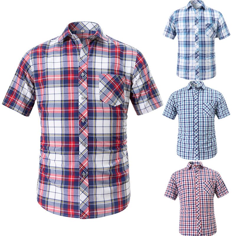 Men's Checkered Short Sleeve Shirt Summer Casual Lightweight Breathable Button-Up Shirt For Youth Slim Fit_voghion.com