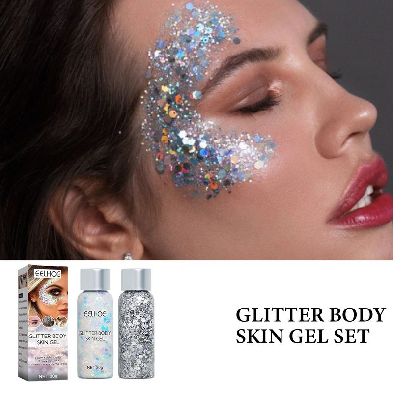 EELHOE Glitzer-Lidschatten-Gel, funkelnd, auffällig, Party-Make-up, glänzend, zart, hautfreundlich, Ganzkörper-Dekoration_voghion.com