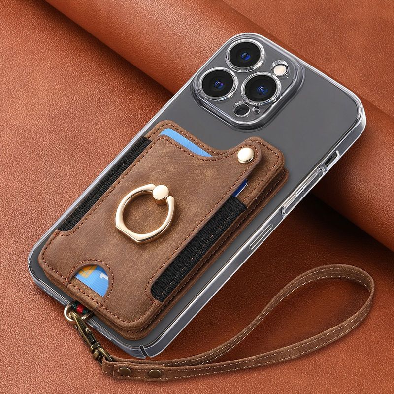 TechGlobe Hot Selling Retro Solid Color Phone Case RFID Anti-Theft Swipe Card Slot PU Wallet With Hand Strap And Ring Holder_voghion.com