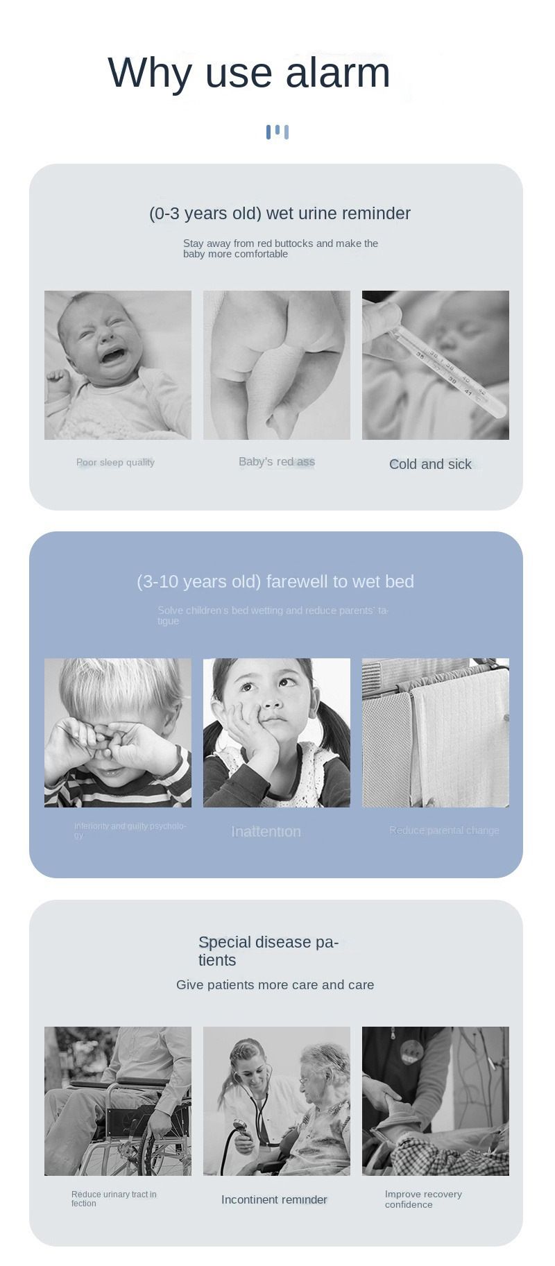 Wireless Alarm Training Device Elderly, Reminder For Babies And Children Wetting Bed_voghion.com