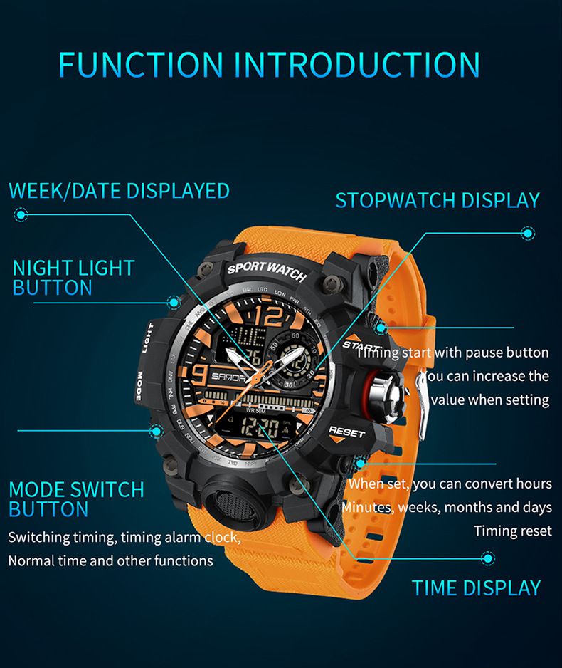 Trendy Digital Sports Watch For Men & Students - Waterproof, Multifunction, LED Backlight, Stopwatch, Alarm Waterproof Multifunctional Watch_voghion.com