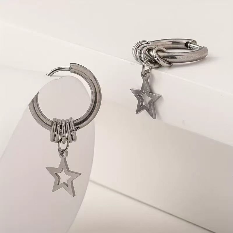 Boucles d'oreilles pour hommes, clous pentagrammes en acier titane, créoles pour étudiants, style hip-hop, manchettes simples, bijoux d'oreilles_voghion.com