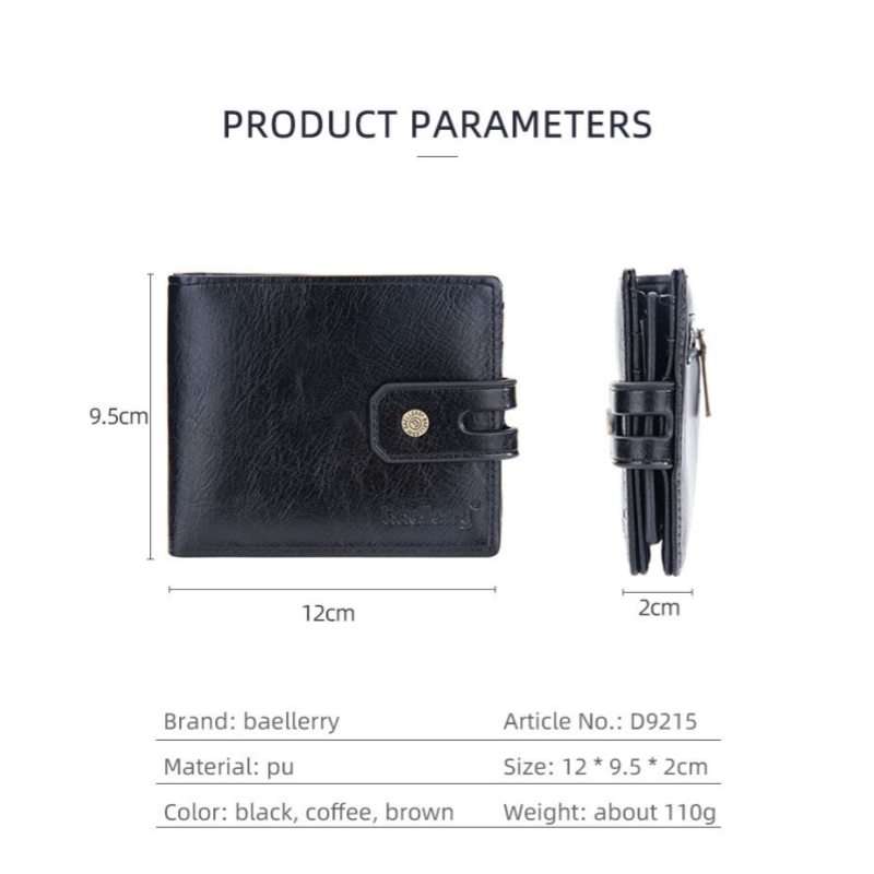 Baellerry New Paragraph Men's Short Retro Multi-card Buckle Wallet Simple Zipper Coin Purse_voghion.com