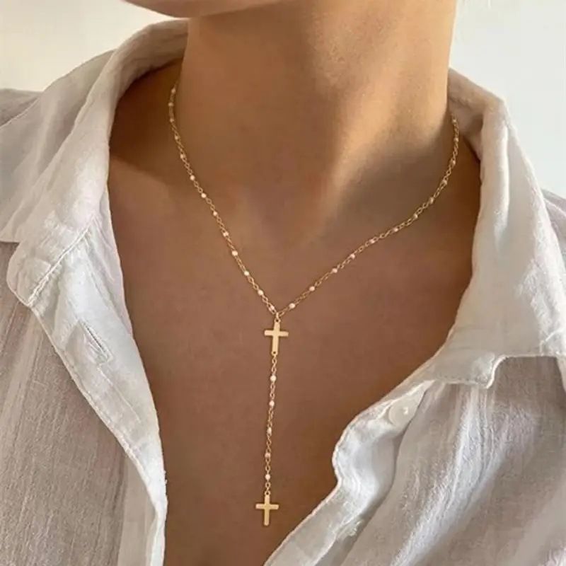Nouveau collier à pompon en forme de Y avec chaîne de perles_voghion.com