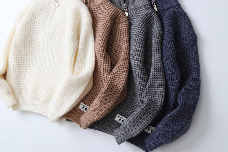 Mother & Kids Half-Zip Lambswool Sweater - Soft & Warm Winter Pullover For Big Kids (8+ Years), Classic Solid Colors (Cream, Coffee, Gray, Navy)_voghion.com