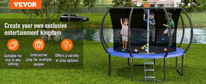 VEVOR 10FT Trampoline, 330 Lbs Trampoline With Enclosure Net, Ladder, And Curved Pole, Heavy Duty Trampoline With Jumping Mat And Spring Cover Padding, Outdoor Recreational Trampolines For Kids Adults_voghion.com